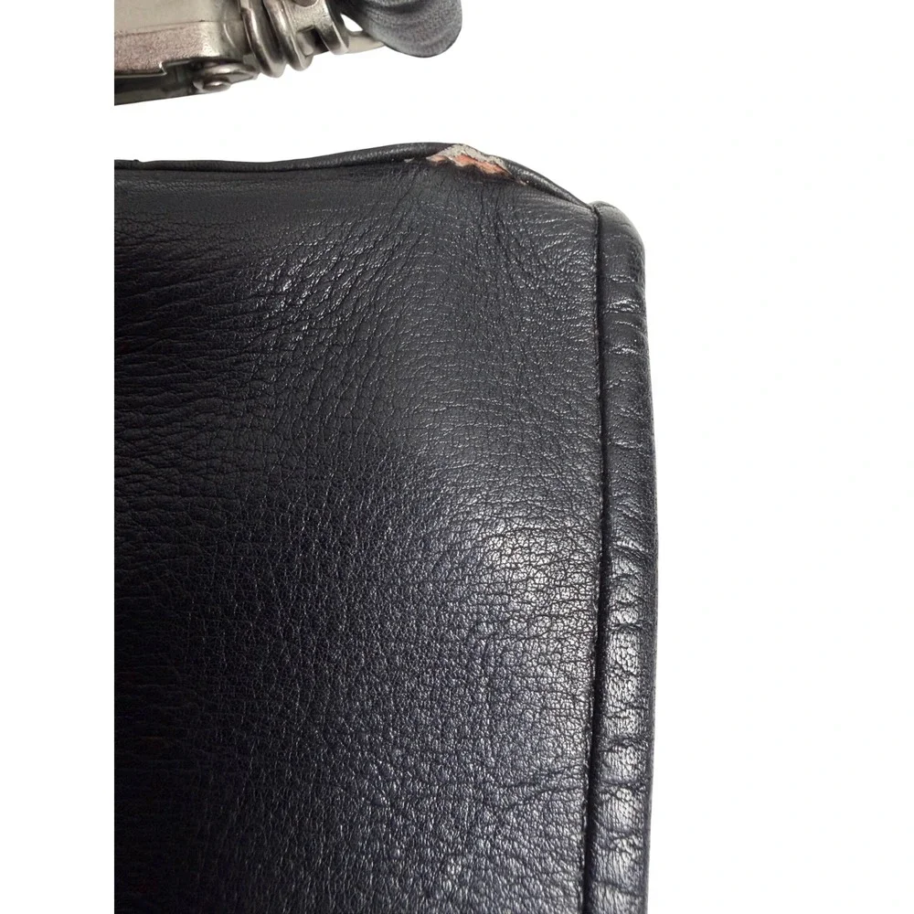 Vintage 90s Black Leather Messenger Unisex‎ Black Large Laptop Bag IMPERFECTIONS